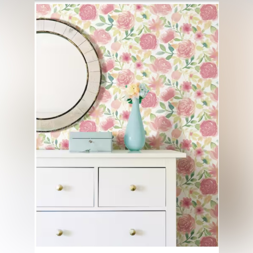 New Open Box  Pink Audrey Vinyl Peel and Stick Wallpaper Roll